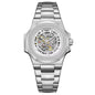 LONGLUX Skeleton Automatic Watch with stainless steel band and visible mechanical movement