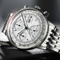 Alcom Distribution luxury men's automatic watch with silver stainless steel band and detailed chronograph dial