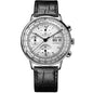 Luxury men's automatic watch with silver dial black leather strap and chronograph features by Alcom Distribution