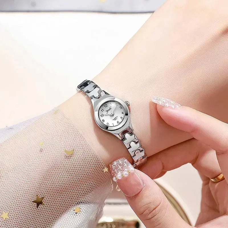 Alcom Distribution silver bracelet watch on wrist photo for rose gold ladies bracelet watch product listing