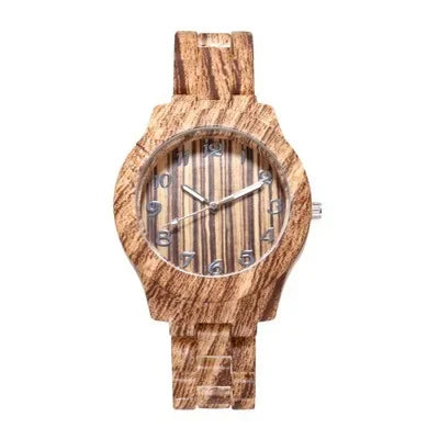 Alcom Distribution luxury wood grain watch with natural striped wooden band and round face
