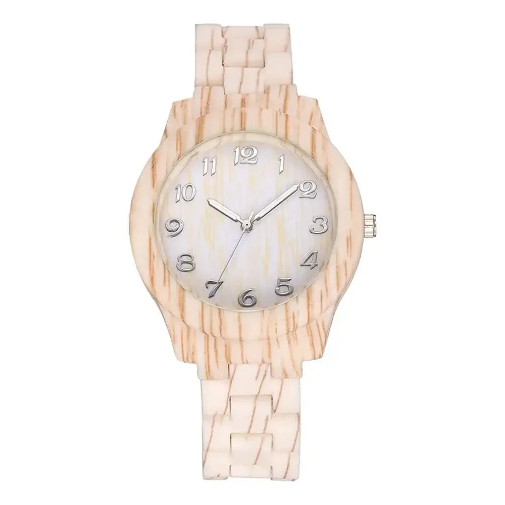 Alcom Distribution luxury wood grain watch with light wood texture and silver-tone dial