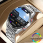 Alcom Distribution men's health tracking smartwatch with stainless steel band and AMOLED display showing time and health stats