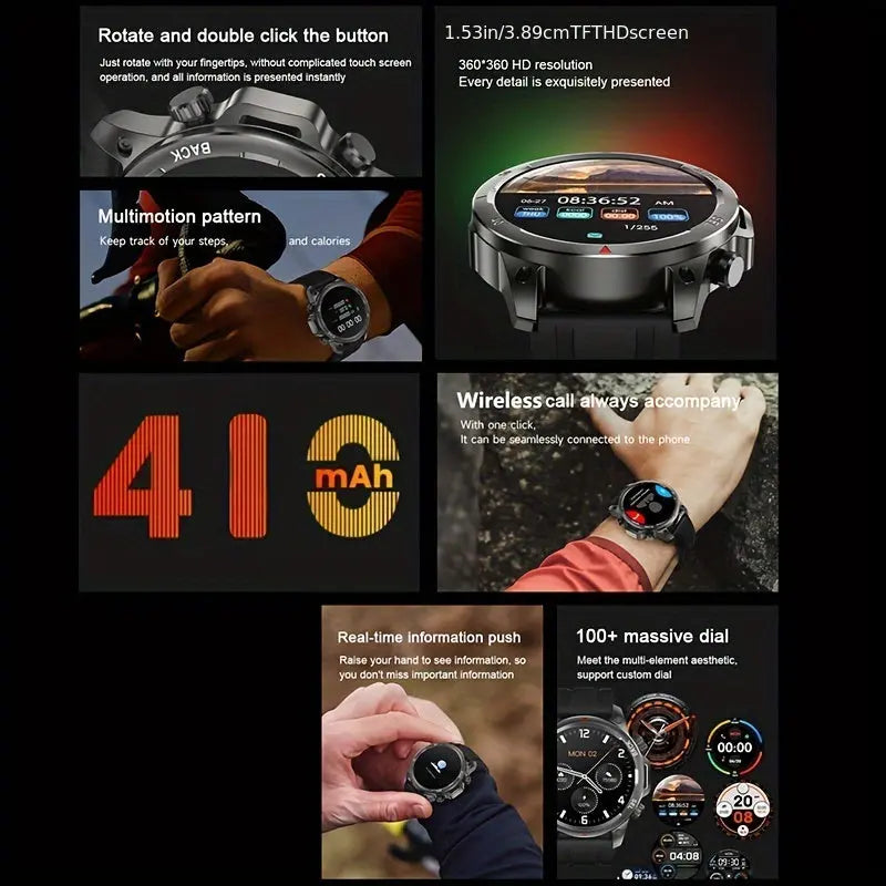 Men's GPS Smartwatch with Voice Assistant featuring 1.53 inch HD screen and 410 mAh battery