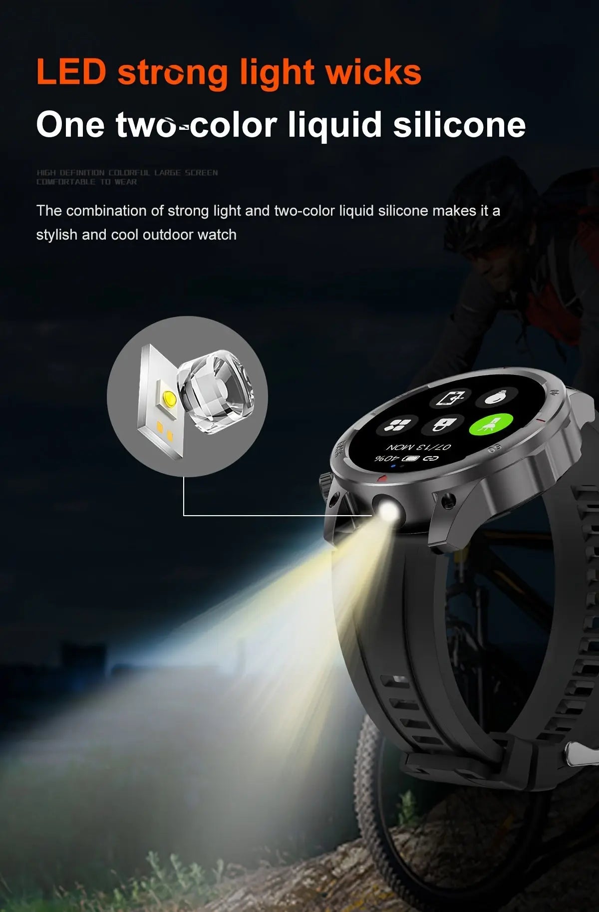 Alcom Distribution Men's GPS Smartwatch with Voice Assistant featuring LED strong light and two-color liquid silicone band