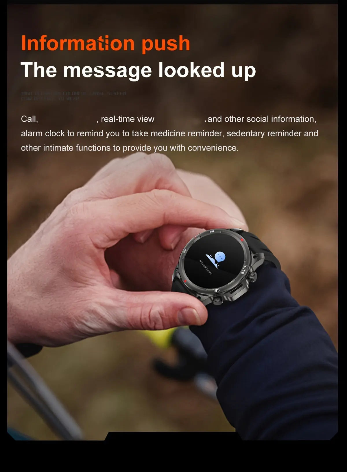 Alcom Distribution men wearing a Men's GPS Smartwatch with Voice Assistant showing message notification