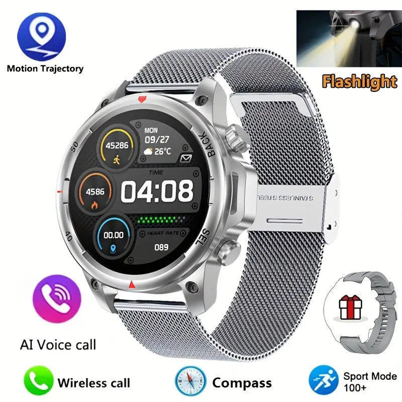 Men's GPS Smartwatch with Voice Assistant by Alcom Distribution with metal mesh band and multiple fitness tracking features