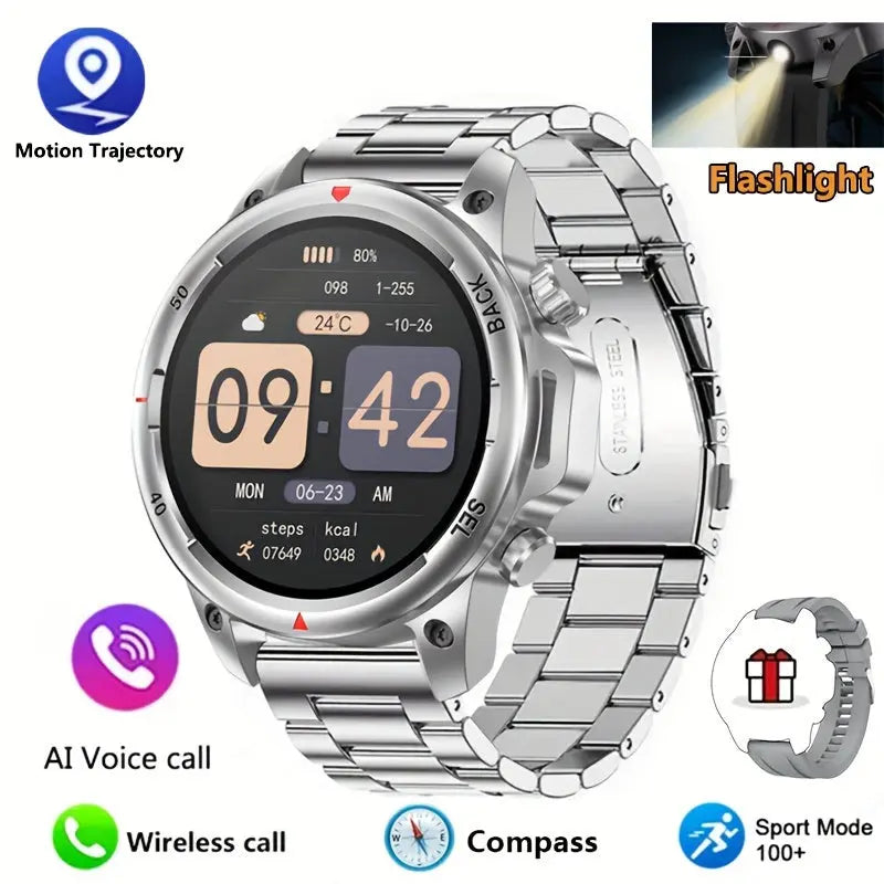 Men's GPS Smartwatch with Voice Assistant by Alcom Distribution in silver with motion trajectory flashlight and wireless call features