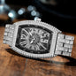 Mens iced out watch silver black with sparkling crystals and a bold compass design on the face