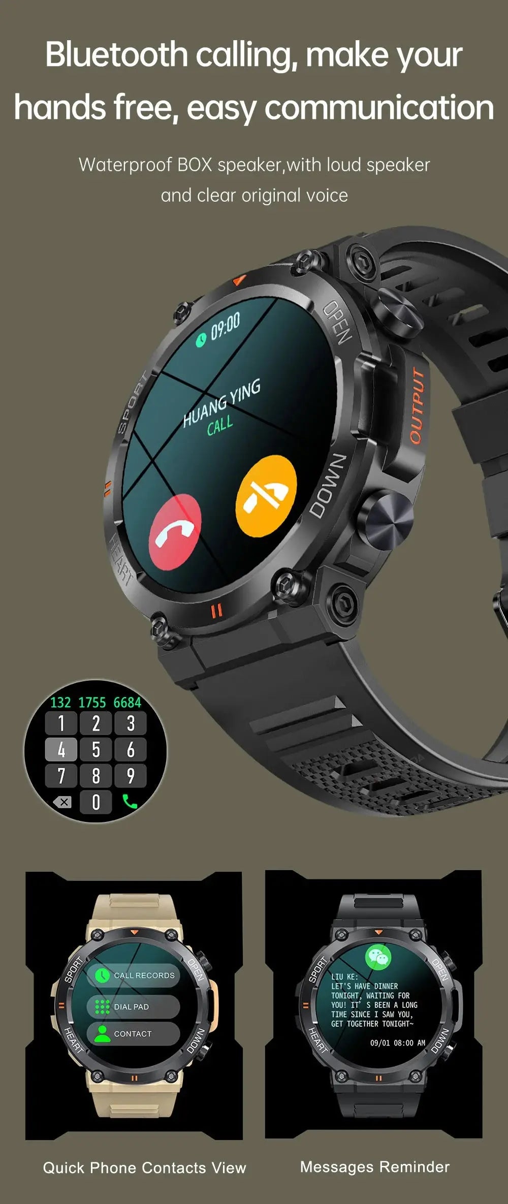 Alcom Distribution MEVADEN smart watch fitness tracker rugged black smartwatch showing Bluetooth call screen and health widgets