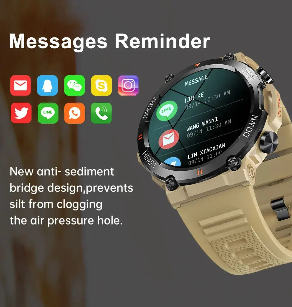 Alcom Distribution MEVADEN smart watch fitness tracker with tan rugged strap and message notification display