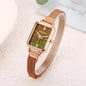 Alcom Distribution rose gold fashion ladies watch with rectangular green dial and mesh bracelet