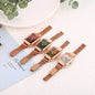 Alcom Distribution rose gold fashion ladies watch set of four rectangular dial mesh band watches in red green olive and cream