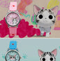 Alcom Distribution cute cat pattern girls watch with pink and blue straps featuring cat ears on the case