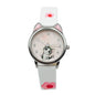 Alcom Distribution cute cat pattern girls watch with white strap and pink flower accents