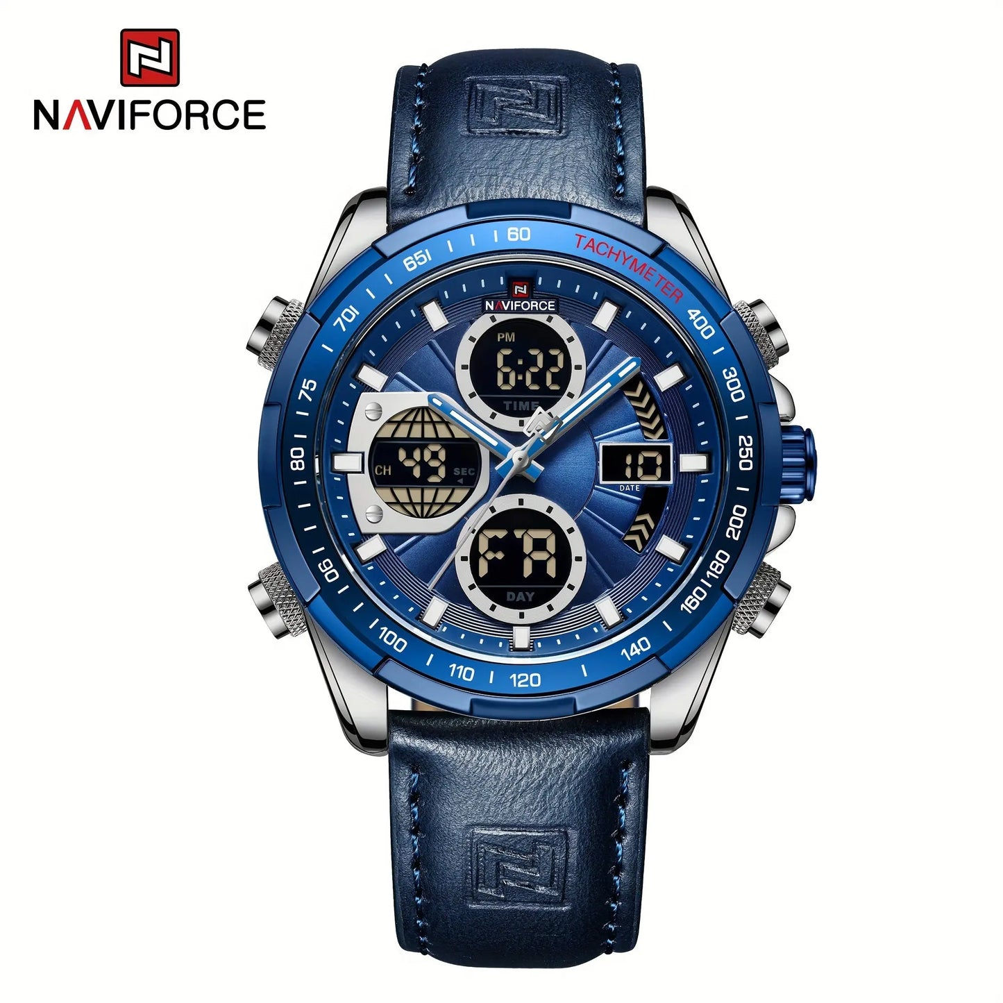 Naviforce leather waterproof watch for men with blue dial and blue leather strap from Alcom Distribution