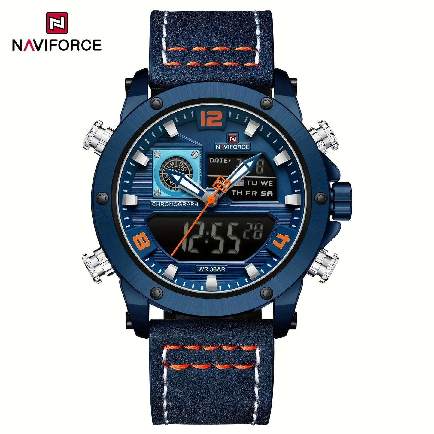 Blue luminous sports watch for men with chronograph and date display by Alcom Distribution