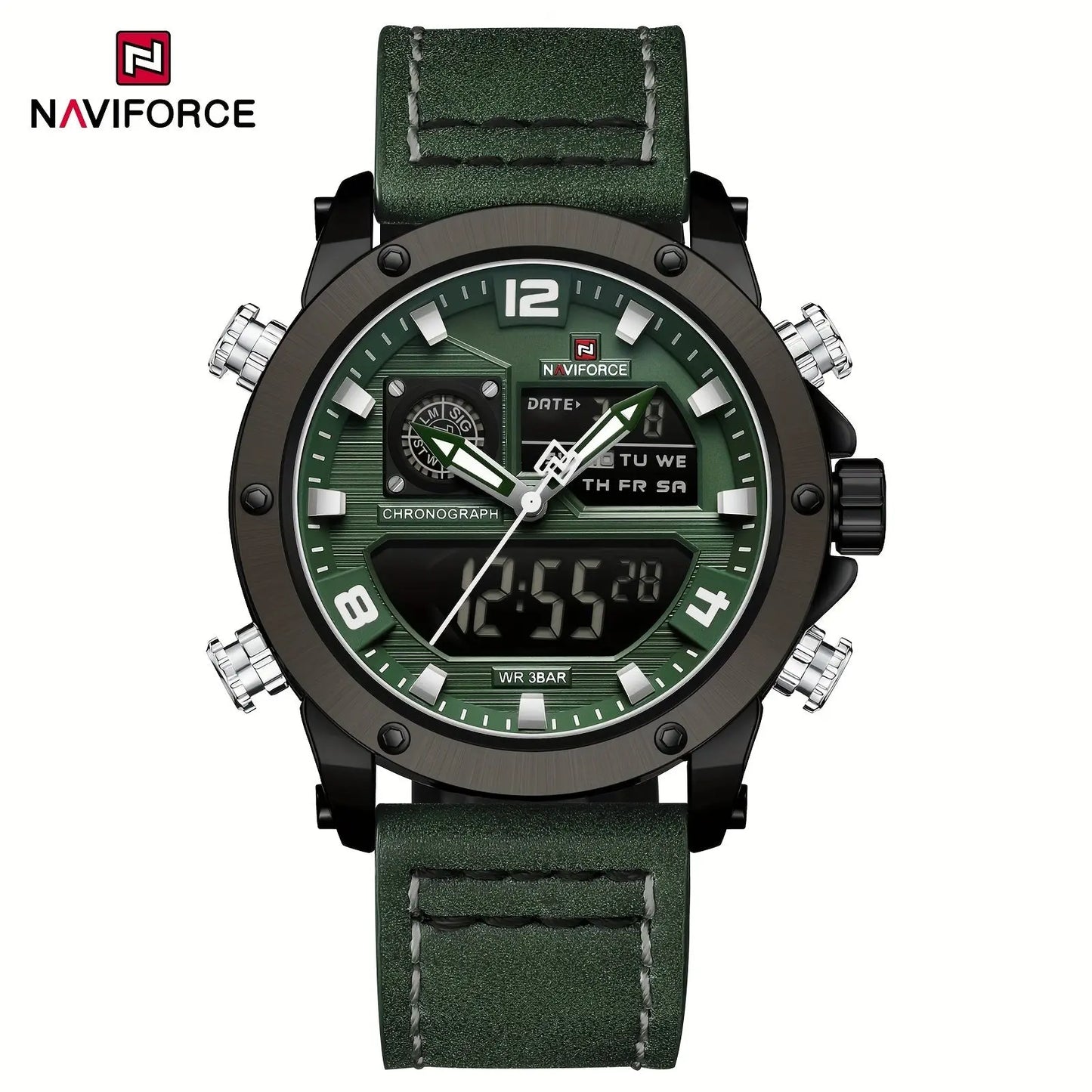 Luminous sports watch for men with green dial and strap by Alcom Distribution