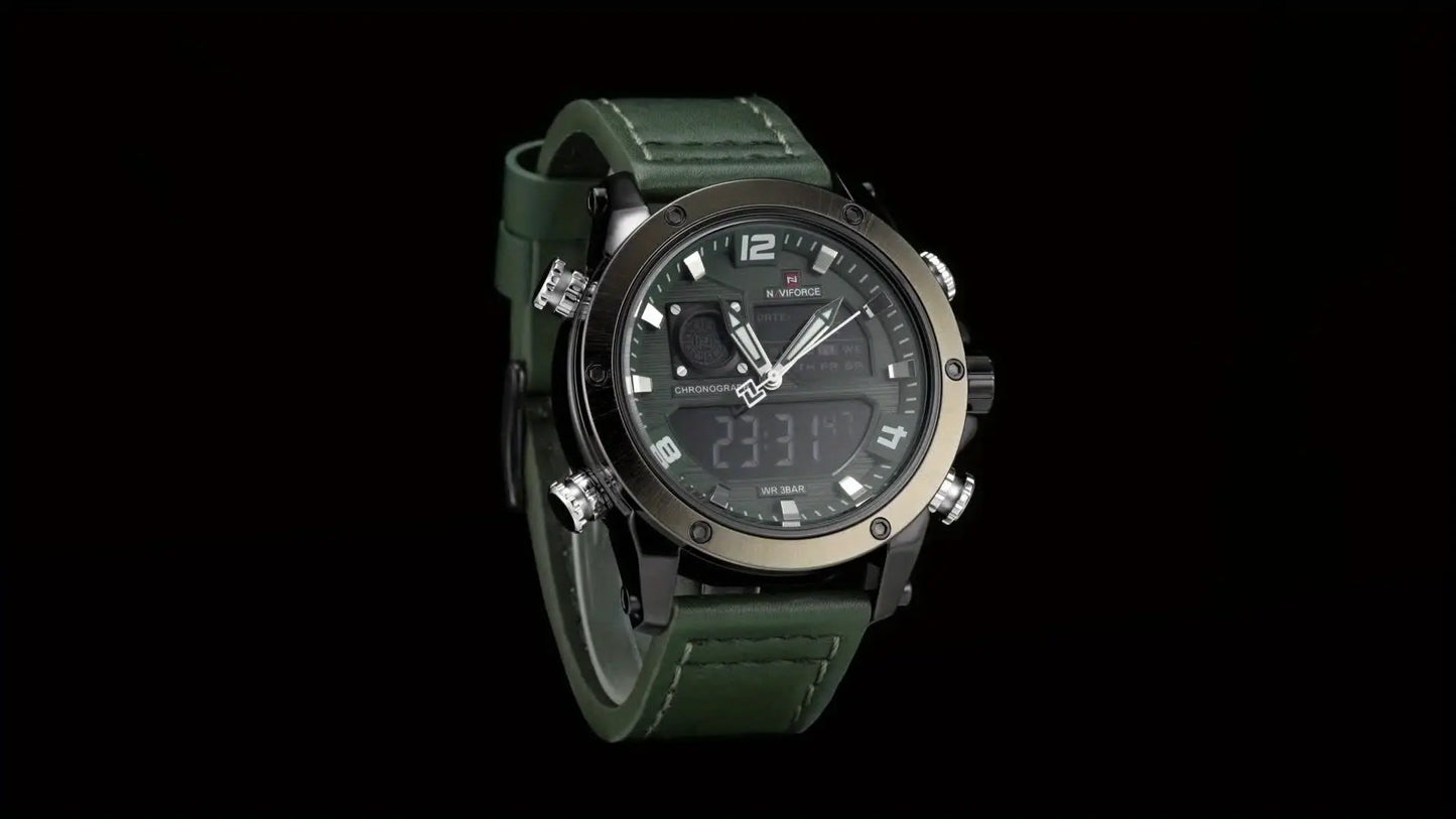 Alcom Distribution luminous sports watch for men with green strap and digital analog display