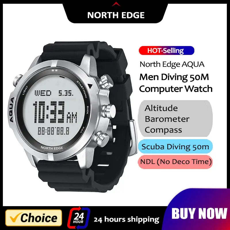 Alcom Distribution North Edge AQUA men dive watch with digital compass and 50M water resistance