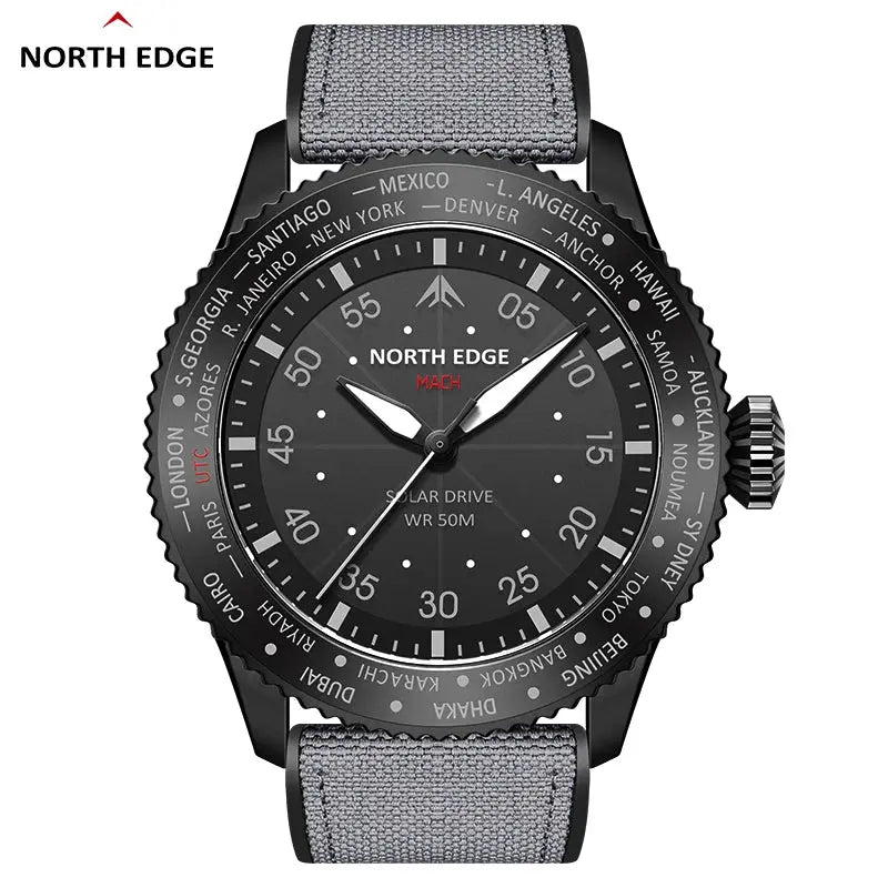 NORTH EDGE solar watch with black dial and gray fabric strap by Alcom Distribution