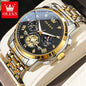 OLEVS classic multifunctional watches with black dial gold and silver stainless steel bracelet