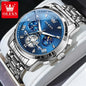 OLEVS classic multifunctional watches with blue dial and silver metal bracelet by Alcom Distribution
