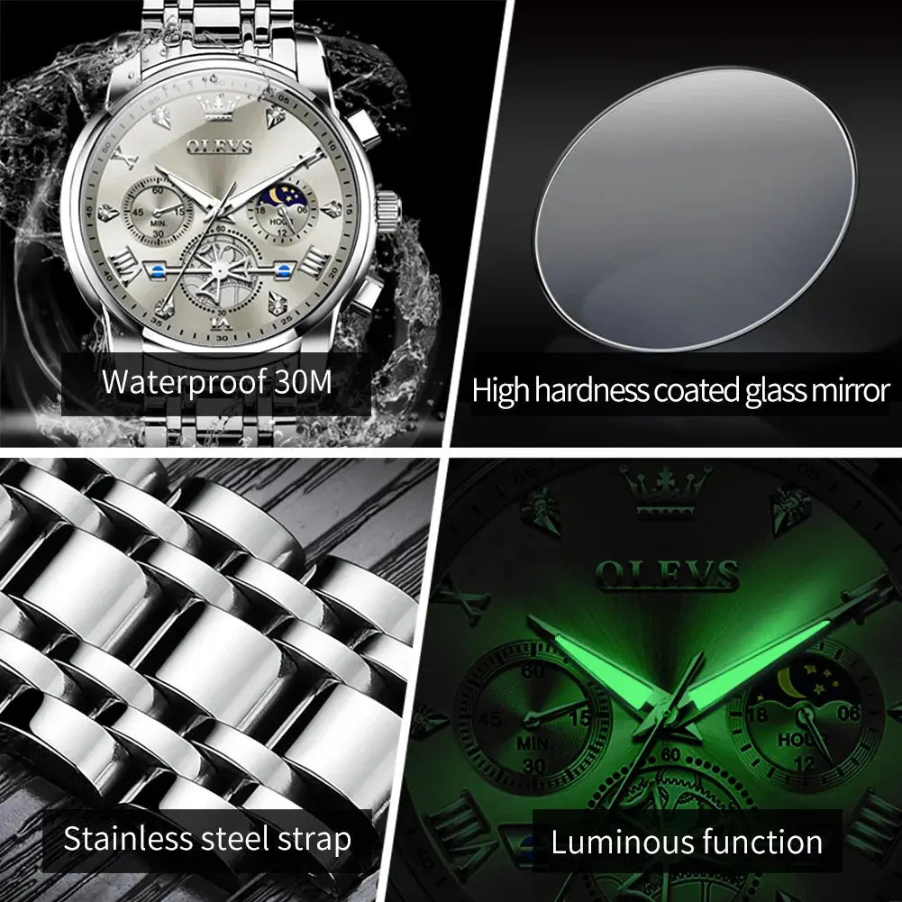 Classic multifunctional watches by Alcom Distribution with waterproof design stainless steel strap and luminous function