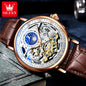 Luxury skeleton watch by Alcom Distribution featuring a rose gold case and brown leather strap