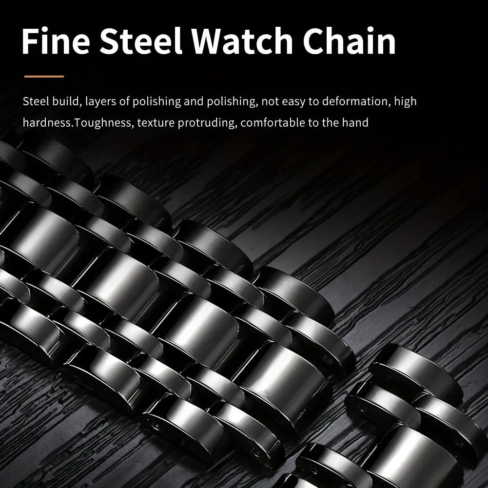 Close-up of fine steel watch chain links showcasing durable polished metal for OLEVS waterproof quartz watch