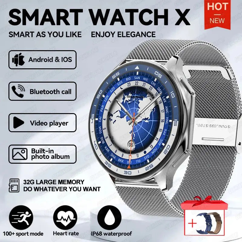 OPPO Watch X AMOLED smartwatch with silver mesh band and world map dial by Alcom Distribution