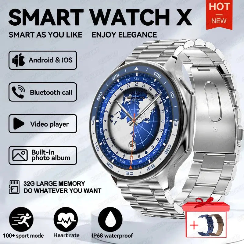 OPPO Watch X AMOLED smartwatch with silver metal band and GPS world map display by Alcom Distribution