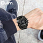 Alcom Distribution luxury multi time zone watch in black with multiple dials on wrist