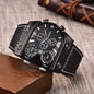 Luxury multi time zone watch by Alcom Distribution with black leather strap and multiple dials