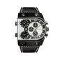 Alcom Distribution luxury multi time zone watch with black leather strap and multiple dials