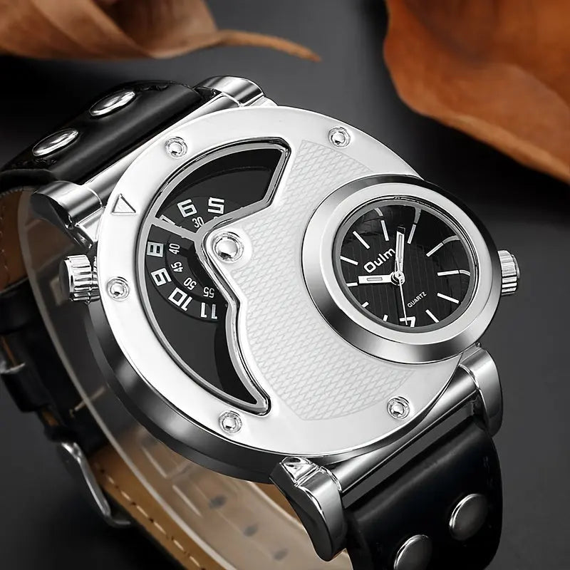 Alcom Distribution stylish travel watches for men with dual time display and black leather strap