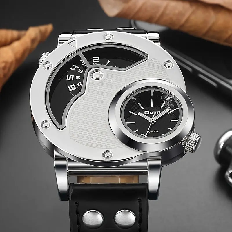 Alcom Distribution stylish travel watches for men with dual time dials and black leather strap
