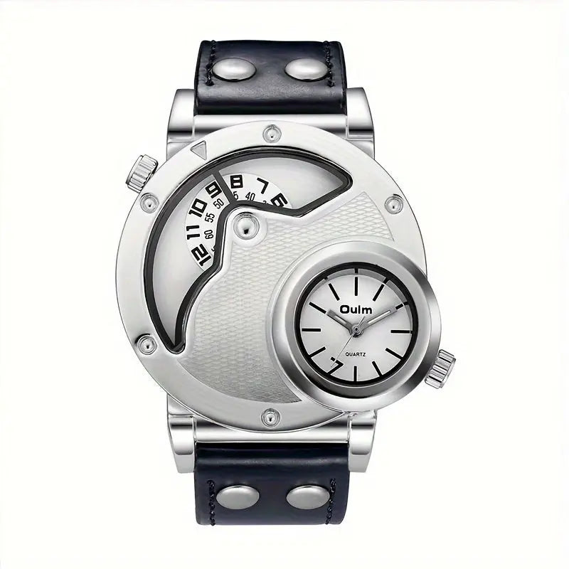 Alcom Distribution stylish travel watches for men with dual time zones and black leather strap
