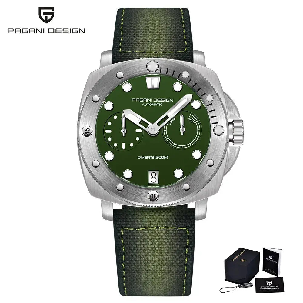 Pagani Design diver watch with green dial and stainless steel case by Alcom Distribution