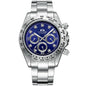 Waterproof stainless steel chronograph watch with blue dial and diamond accents for stylish timekeeping