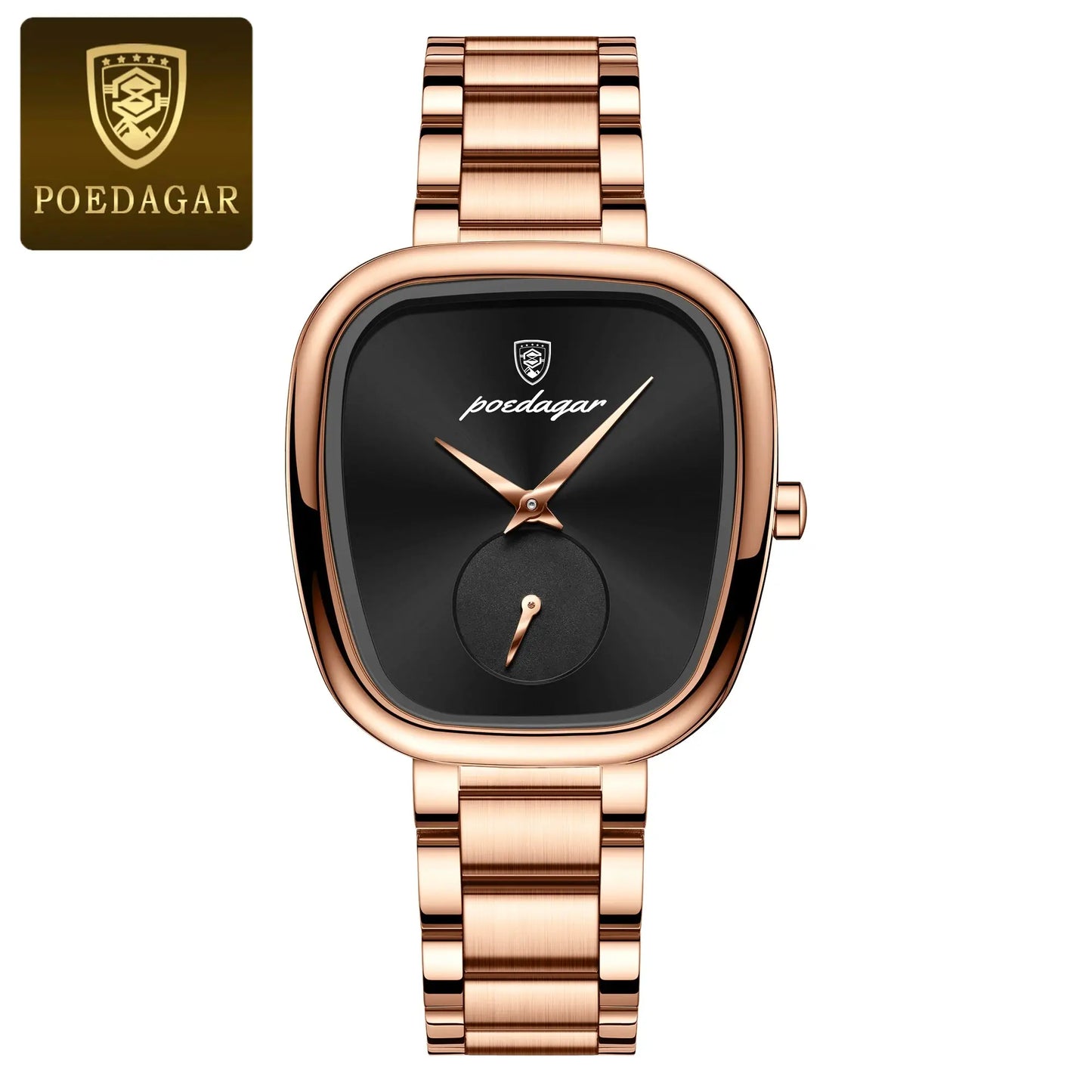 Fashionable quartz timepiece for women by Alcom Distribution with rose gold bracelet and black dial