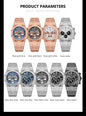 Alcom Distribution men's quartz chronograph watch collection showing rose gold and silver dial variants with metal bracelets