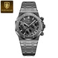 Alcom Distribution Poedagar stainless steel men's quartz chronograph watch with octagonal bezel and three subdials