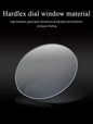 Hardlex dial window crystal lens for men's quartz chronograph watch displayed on black background