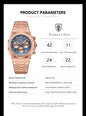 Alcom Distribution rose gold stainless steel men's quartz chronograph watch with blue textured dial and three subdials