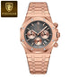 Alcom Distribution Poedagar rose gold stainless steel men's quartz chronograph watch with textured black dial and date