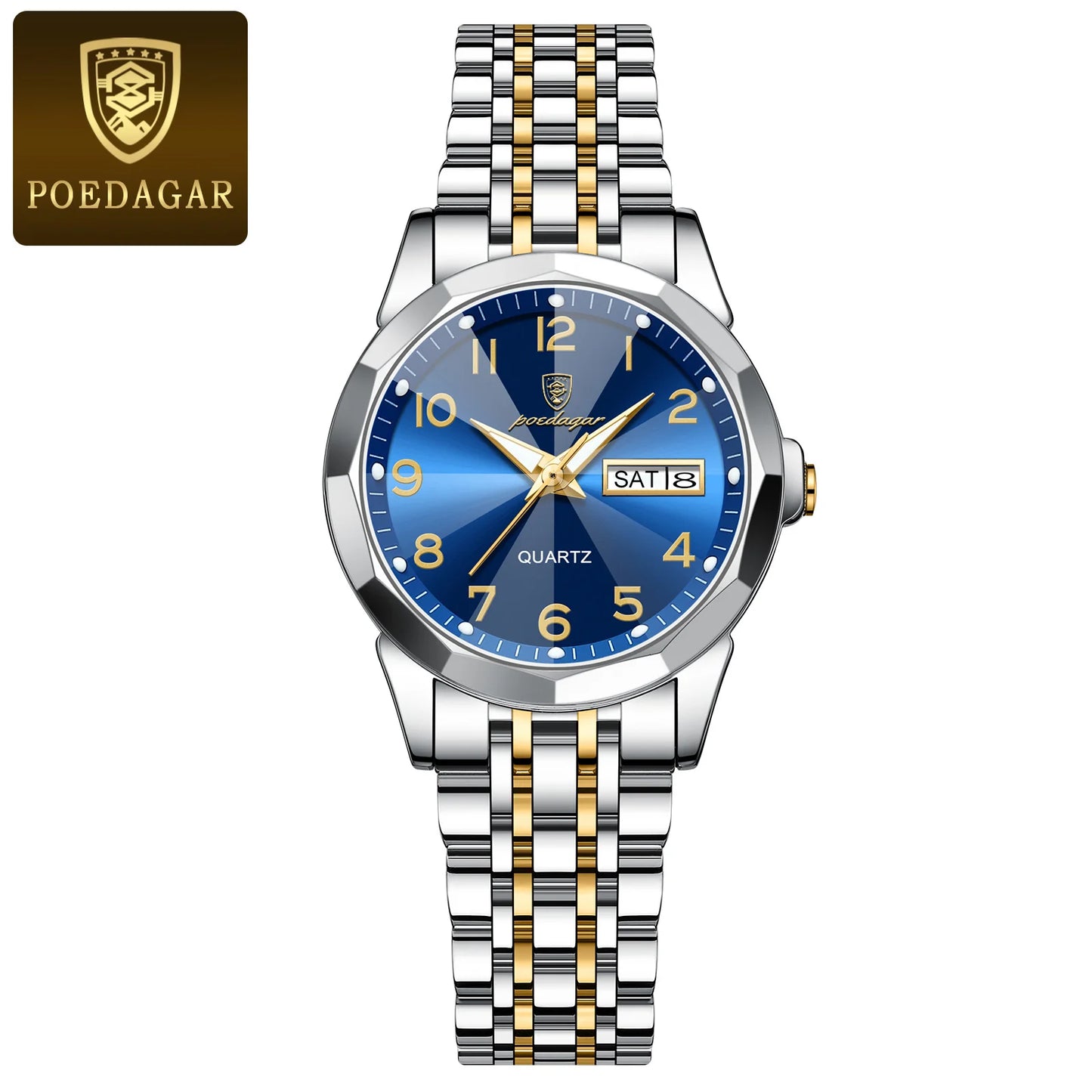 POEDAGAR women's watch with blue dial and silver gold metal band by Alcom Distribution