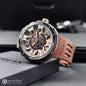 Timascus automatic watch with skeleton dial and rose gold silicone strap