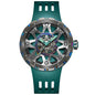 Timascus automatic watch with teal strap and intricate gear design on dial