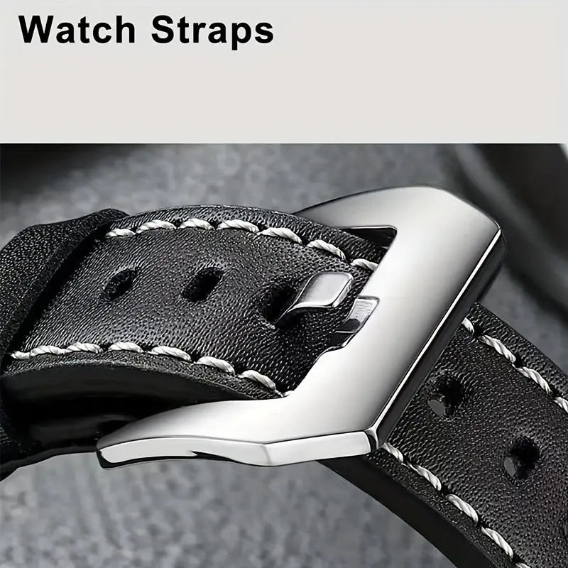 Premium men's watch with mechanical movement featuring black leather strap and silver buckle
